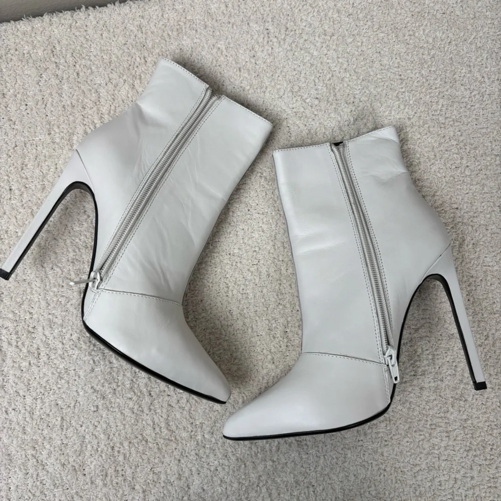 Tony Bianco Boots 7.5 White Capretto Freddie Leather‎ Side Zip Stiletto Ankle